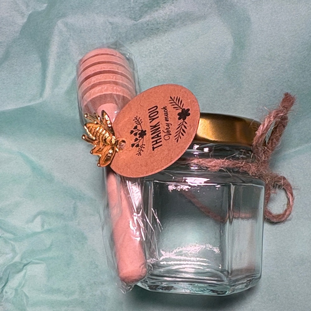 Honey Pot Jar with Gold Lid and Honey Dipper